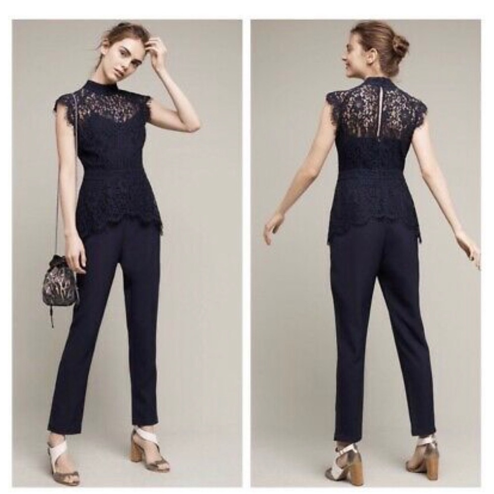 Anthropologie Elvenses Cesarine Navy Jumpsuit 00P